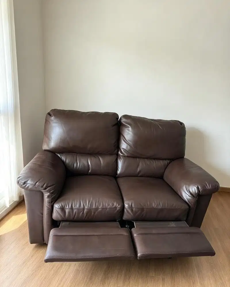 SOFA RECLINER 2 SEATER LEATHER GENUINE ( KULIT ASLI )