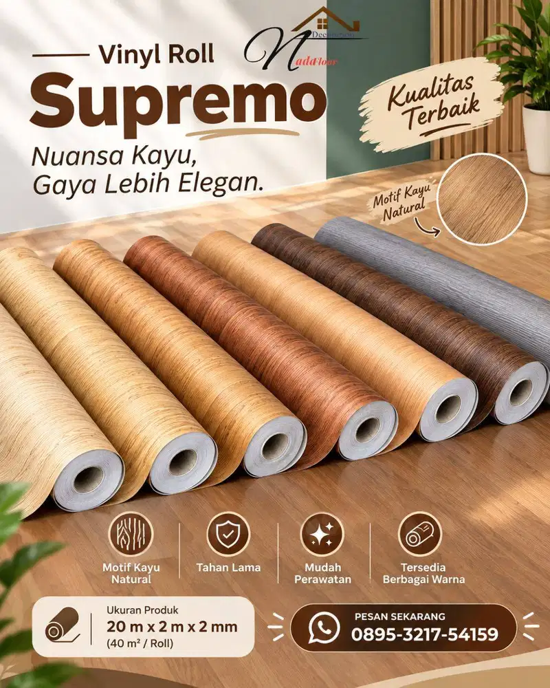 Vinyl lantai supremo tebal 2 mm | Karpet vinyl motif kayu harga perrol