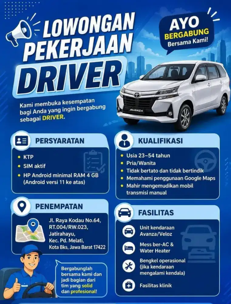 Lowongan Driver Area Bekasi