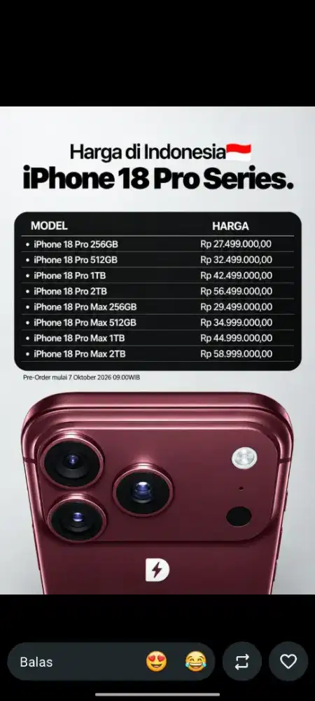 PROMO PRE ORDER IPHONE 18 PRO MAX 256GB (24 BULAN)
