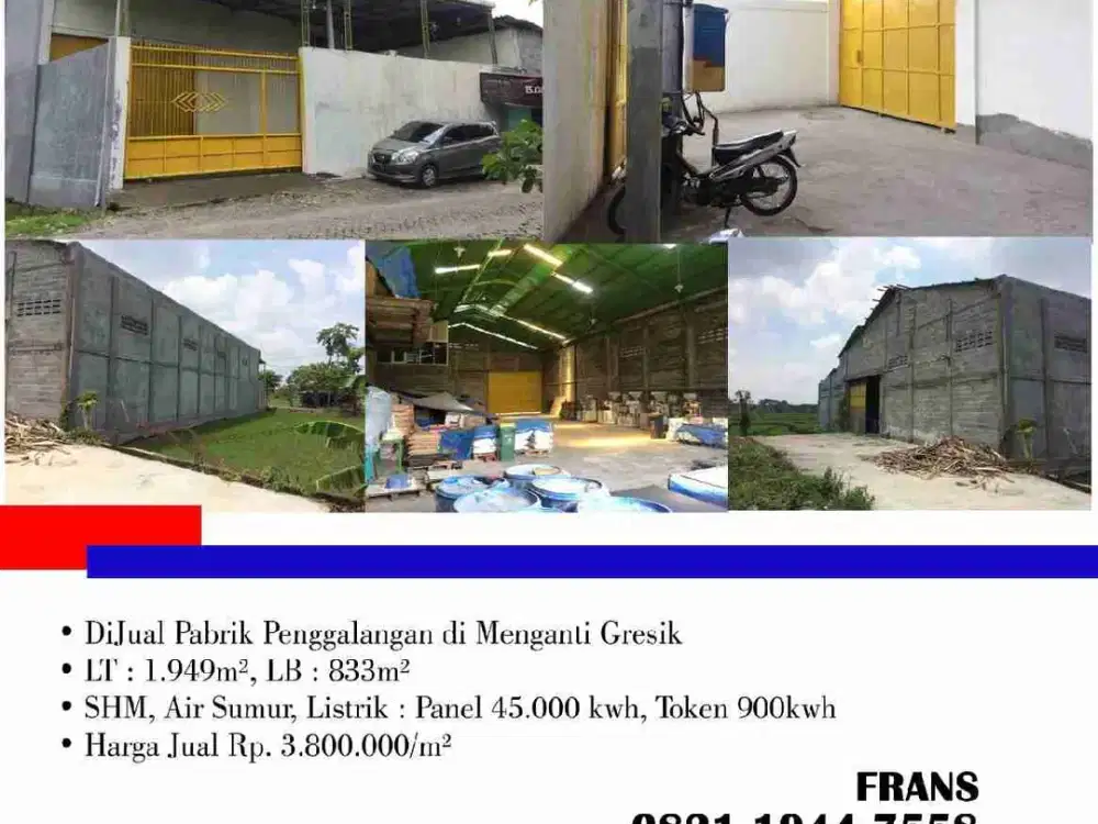 DiJual Pabrik Penggalangan di Menganti Gresik