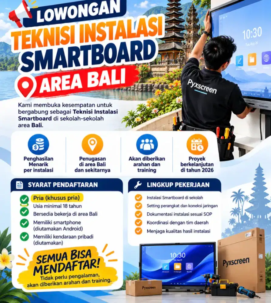 Lowongan Instalasi Smartboard Area Bali