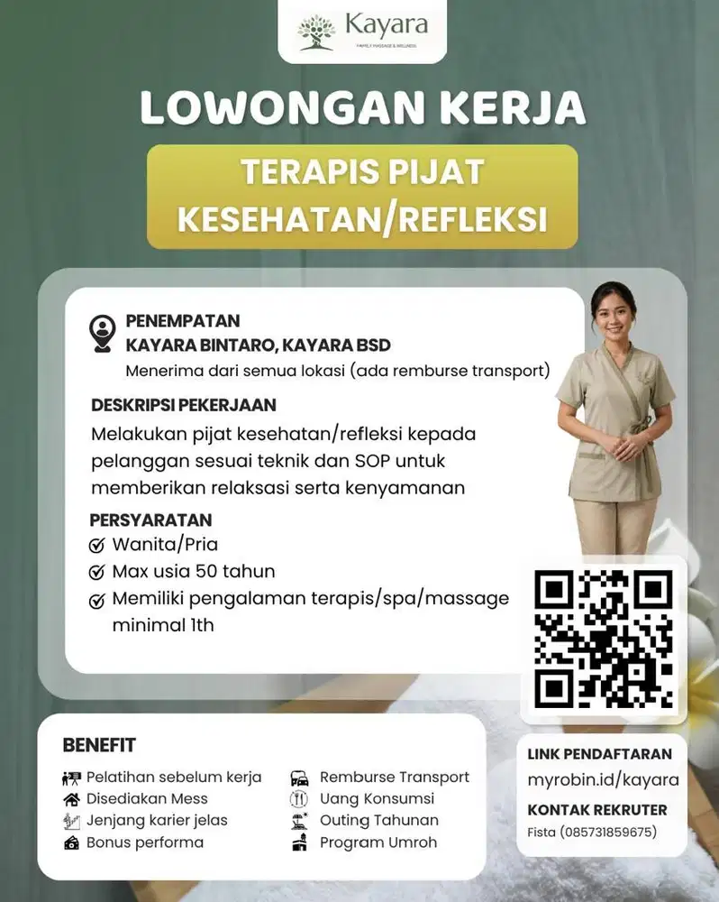 LOWONGAN KERJA TERAPIS PIJAT KESEHATAN/REFLEKSI