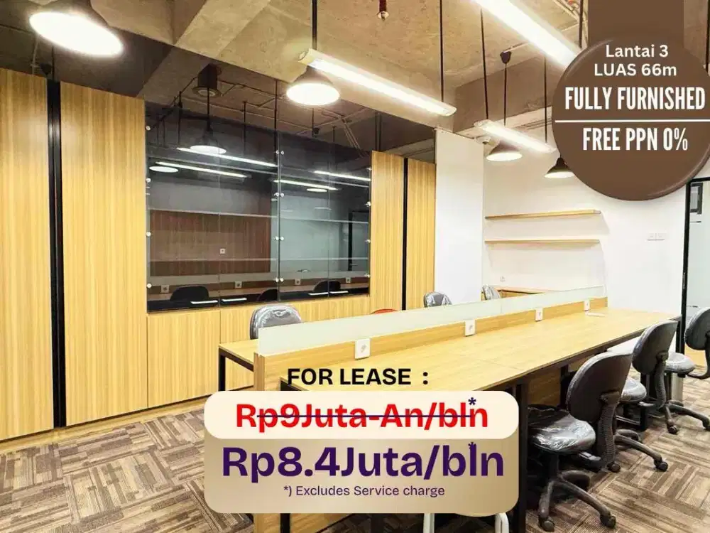 Free PPN 0%. Disewakan Office Spazio Furnish[66M] Office For Rent Dukuh pakis Graha famili
