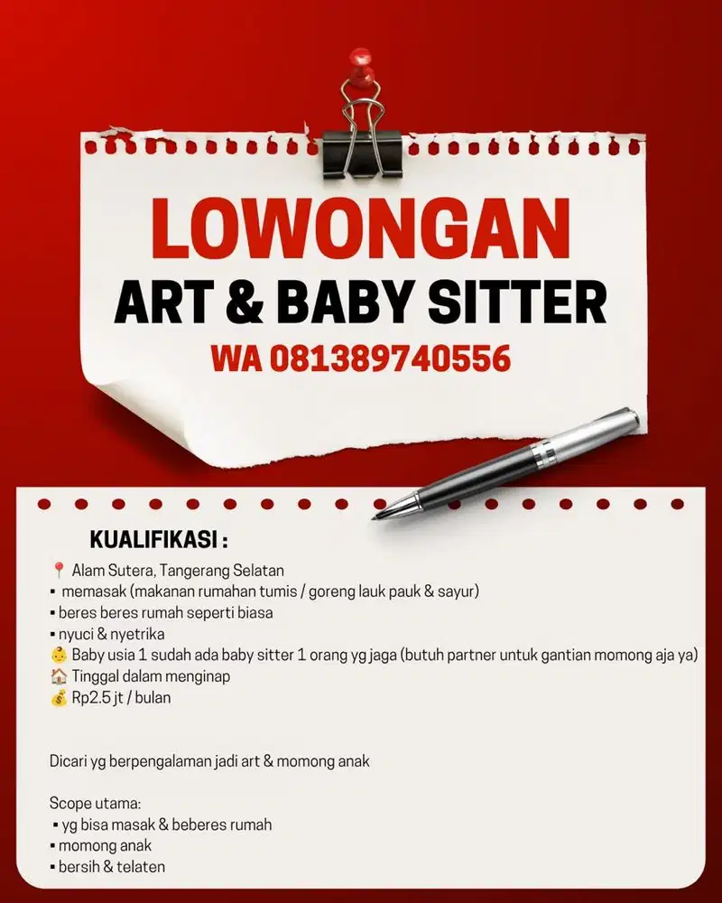 Lowongan art & momong anak