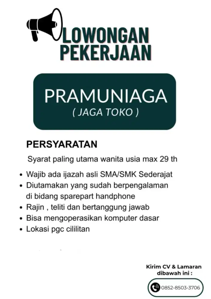 Loker Pramuniaga dan kasir PGC