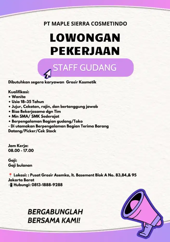 Loker Staff Gudang