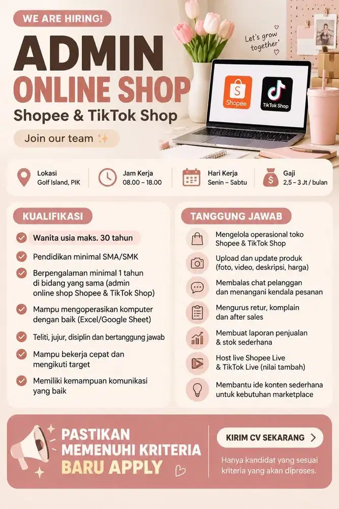 LANGSUNG KIRIM CV ( LOKASI KERJA GOLF ISLAND, PIK)