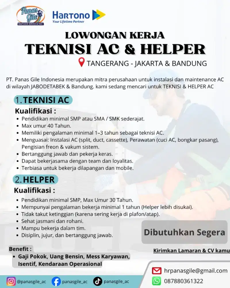 Lowongan Kerja Teknisi AC & Helper