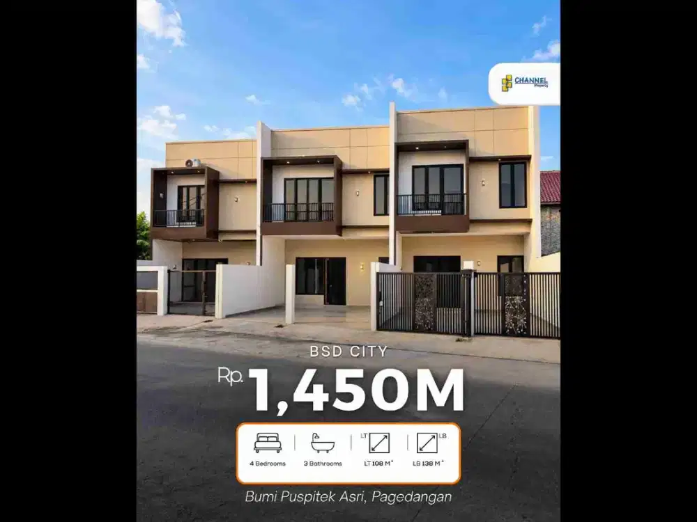 JUAL Rumah Baru 2 Lantai dengan 4 Kamar Tidur di Bumi Puspitek Asri, Fl