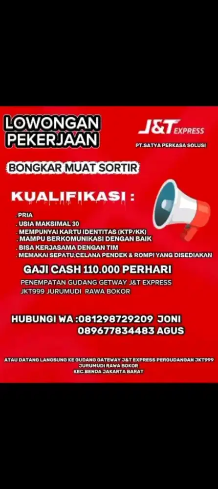 LOWONGAN PEKERJAAN JNT