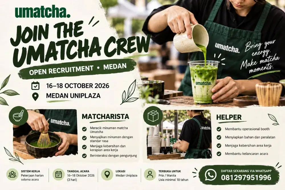 WE’RE HIRING FOR MATCHARISTA & DAILY WORKER FOR THIS WEEKEND