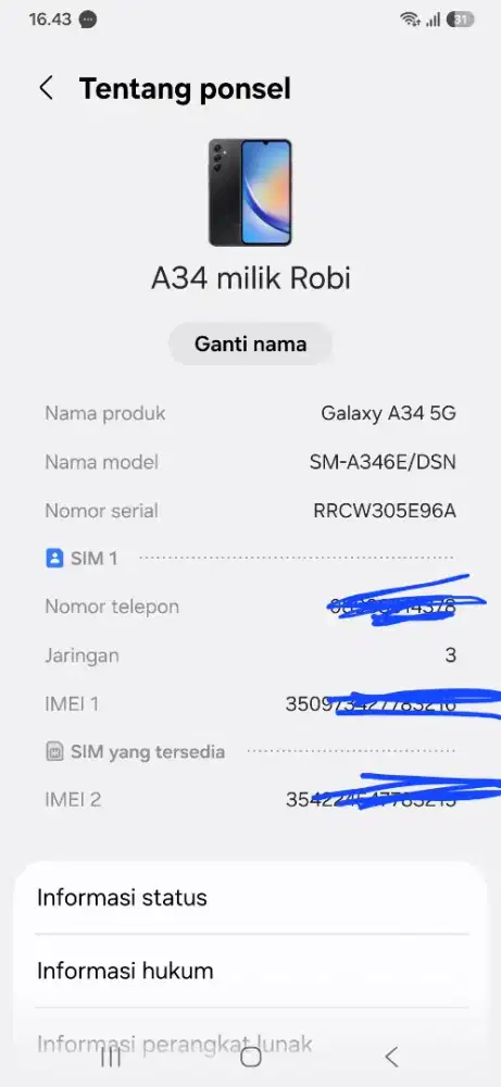Samsung a34 5G ram 8+8/128