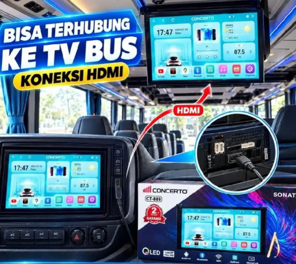 Head Unit Android bisa HDMI Video Out Android buat bis Hi Ace Elf