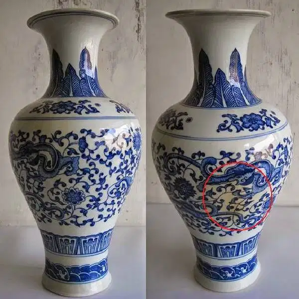Antik Cina peranakan Oriental vas bunga keramik motif batik NAGA HONG