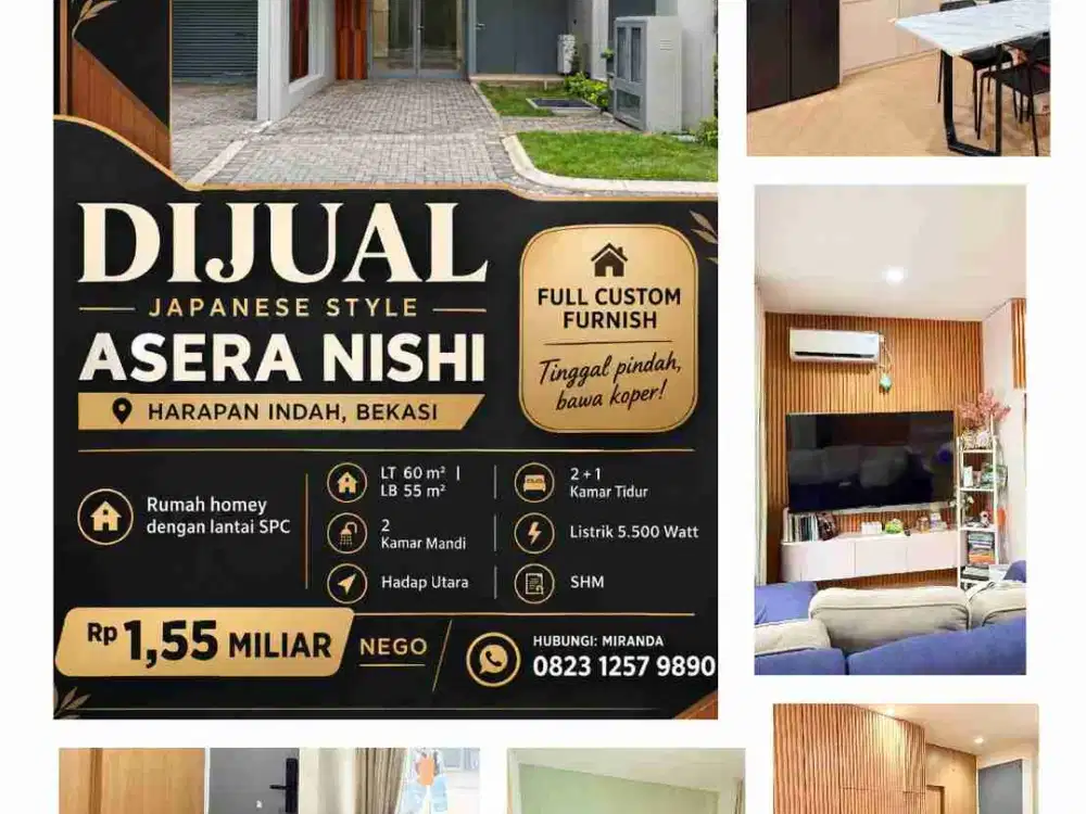 Rumah Asera Nishi Full Furnished Jual cepat Harapan Indah Bekasi