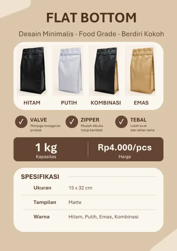 Kemasan Kopi Flat Bottom