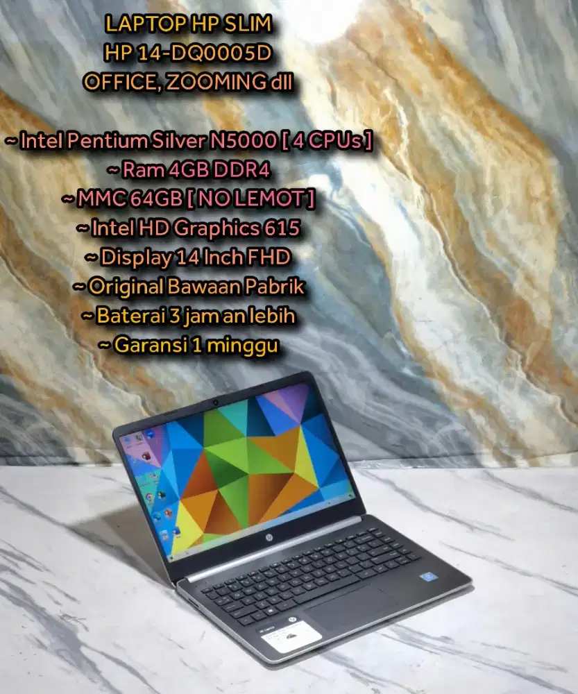 LAPTOP HP INTEL INTEL PENTIUM SILVER N5000 
KELUARAN TAHUN 2020