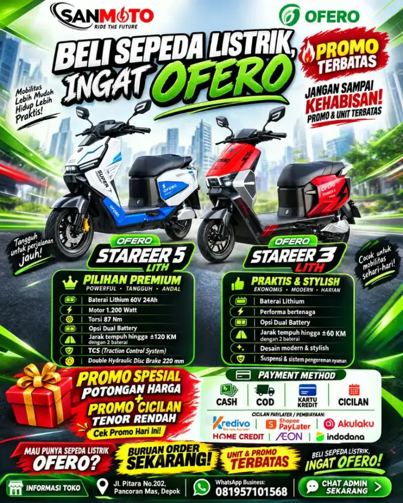 Jual Sepeda Listrik OFERO Stareer 3 & 5 Lith Terbaru – Promo Menarik!