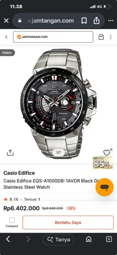 CASIO EDIFAlCE EQS A-1000DB TOUGH SOLAR Made JAPAN  mulus Banget