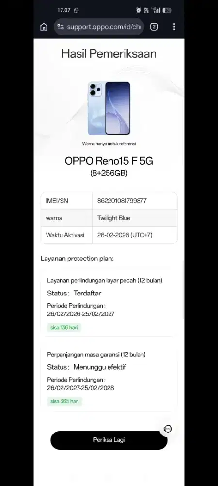 OPPO RENO 15F 5G 8/256 SECOND LIKE NEW