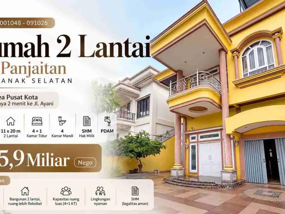 Dijual Rumah 2 Lantai di D.I. Panjaitan, Dekat Jl. Ayani – Rp5,9 Miliar Nego