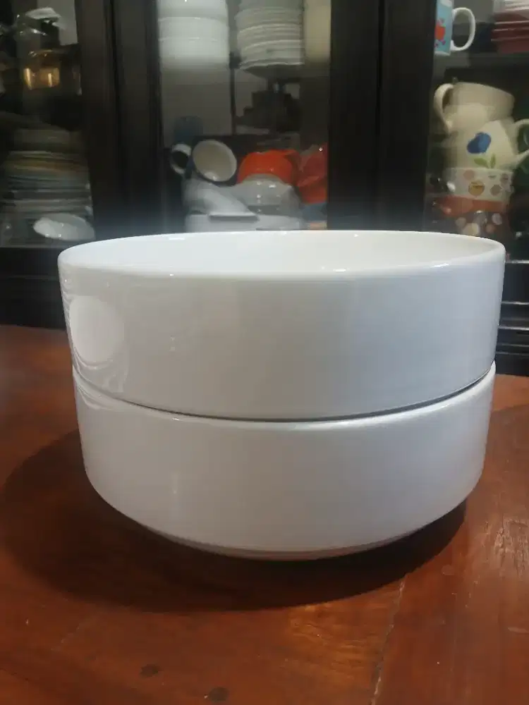 2 pcs mangkuk saji besar keramik, putih, bulat, tinggi.
