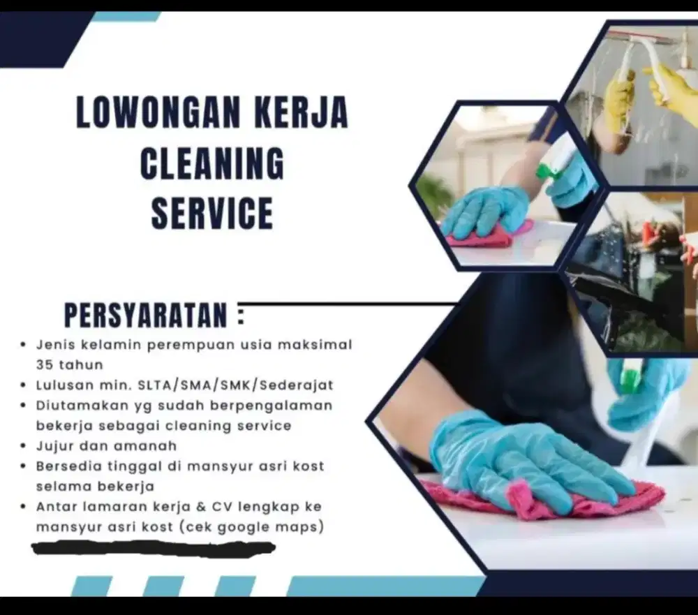 Dibutuhkan segera loker Cleaning service khusus perempuan