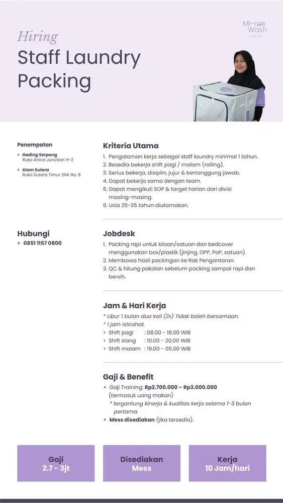 Loker Staff Laundry Setrika Packing Checker / Sortir