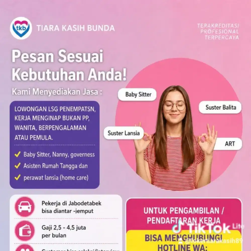 Banyak Job lsg Kerja: Baby Sitter ART & Perawat Lansia Terpercaya