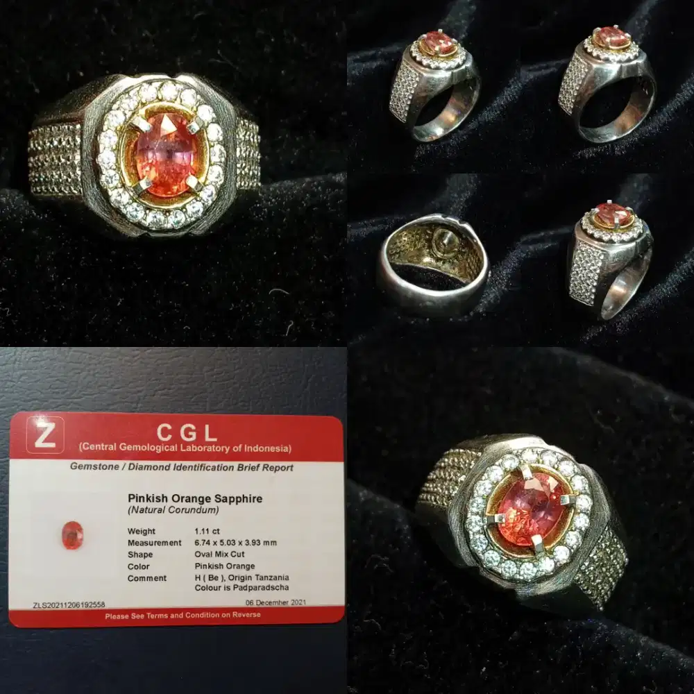Padpaparadscha Tanzania hbe 1.11 ct memo CGL ring Perak