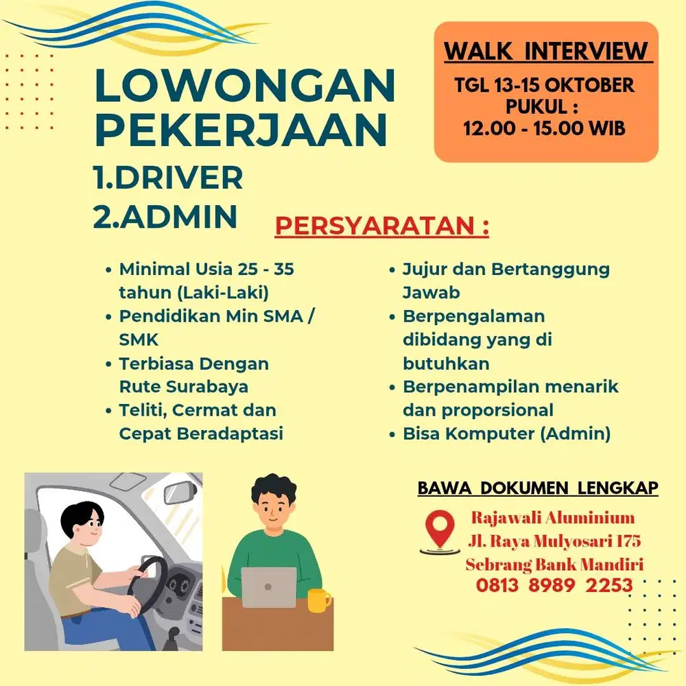 Dicari Admin & Driver
