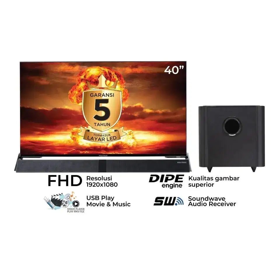 New LED Digital TV POLYTRON With Soundbar+Subwoofer 40inchi