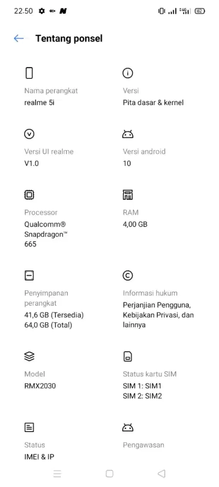 Di jual hp realmi 5i ram 4/64