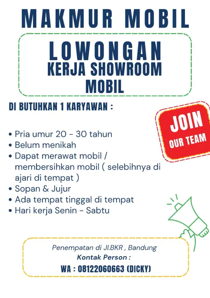DICARI KARYAWAN UNTUK DI SHOWROOM MOBIL