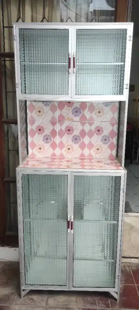 Rak piring aluminium 2 pintu untuk dapur