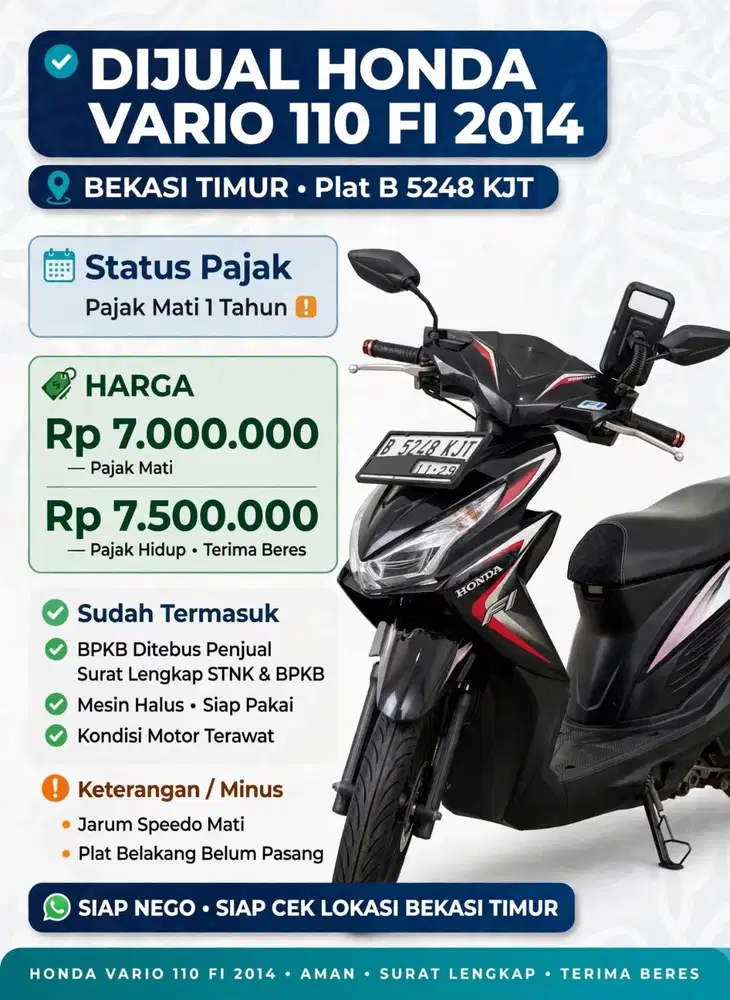 dijual honda vario 110 tahun 2014