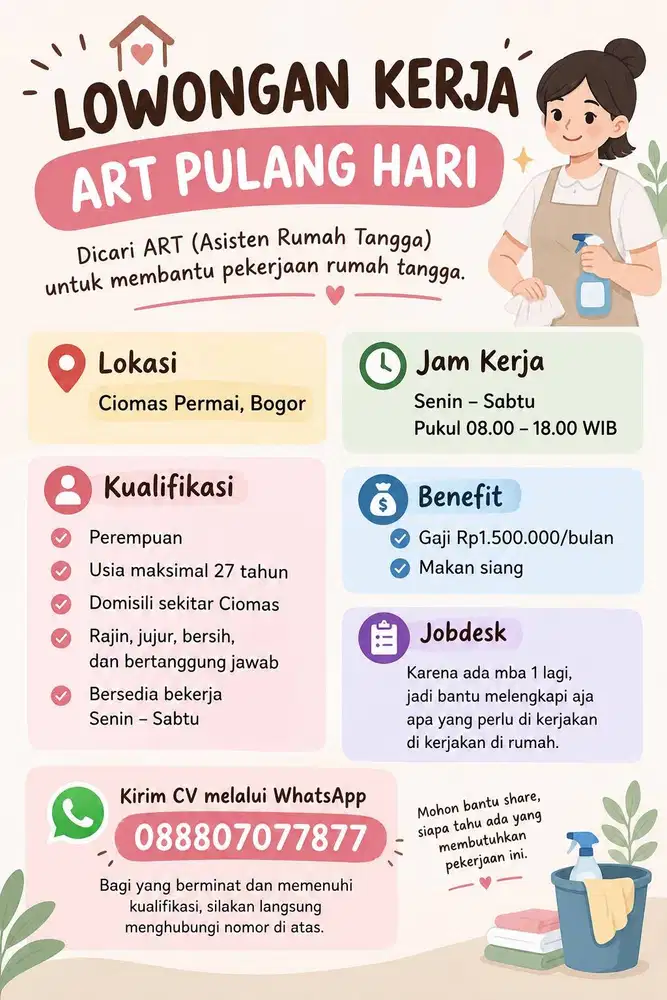 dibutuhkan ART PP untuk di ciomas permai