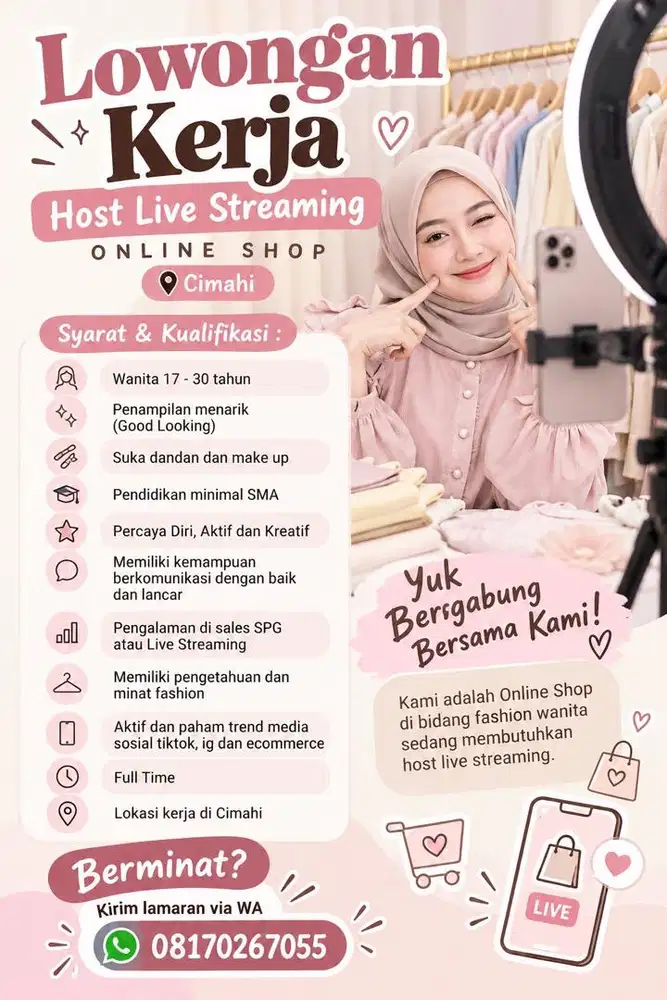 Loker Lowongan Kerja Host Live Tiktok Online Shop Cimahi