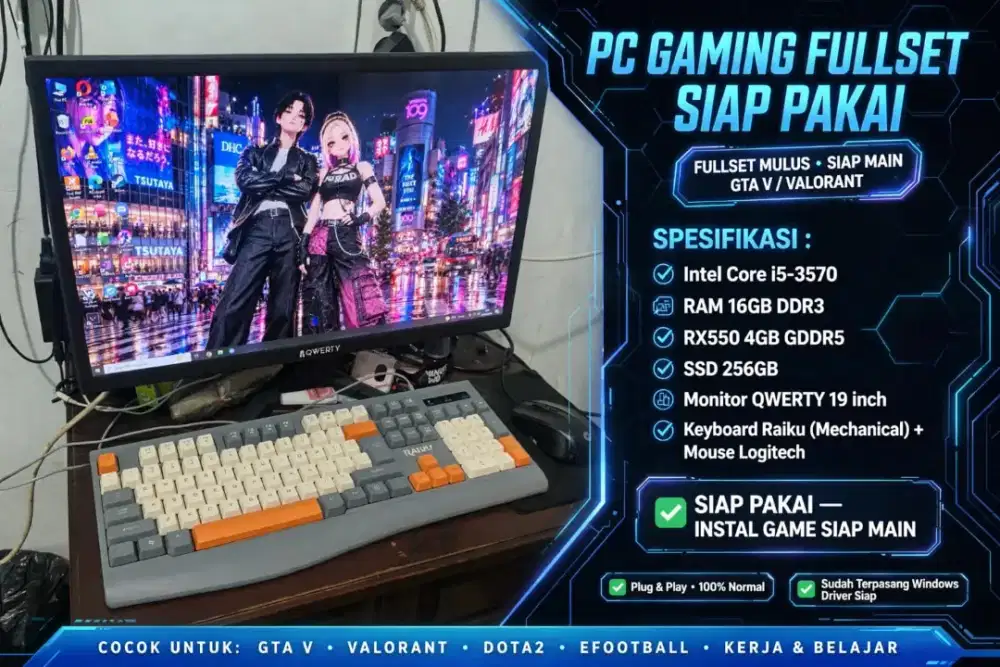 PC Gaming Fullset i5-3570 RAM 16GB RX550 4GB SSD 256GB