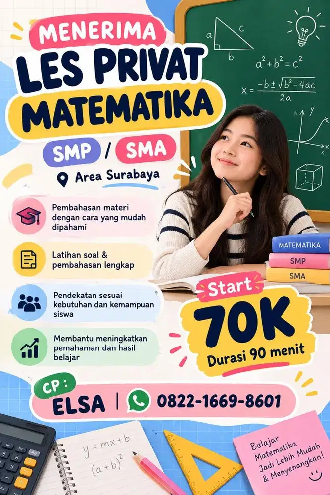 Menerima Les Privat Mapel Matematika SMP/SMA Sederajat