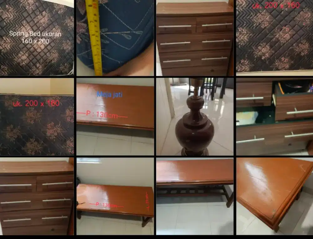 Di jual spring bed, kursi lipat, meja jati, lampu tidur jati, lemari