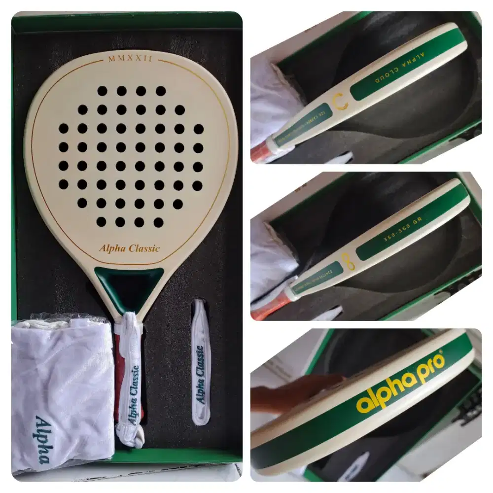 Raket Padel Alpha Classic Warna Champagne Karbon 12K Baru