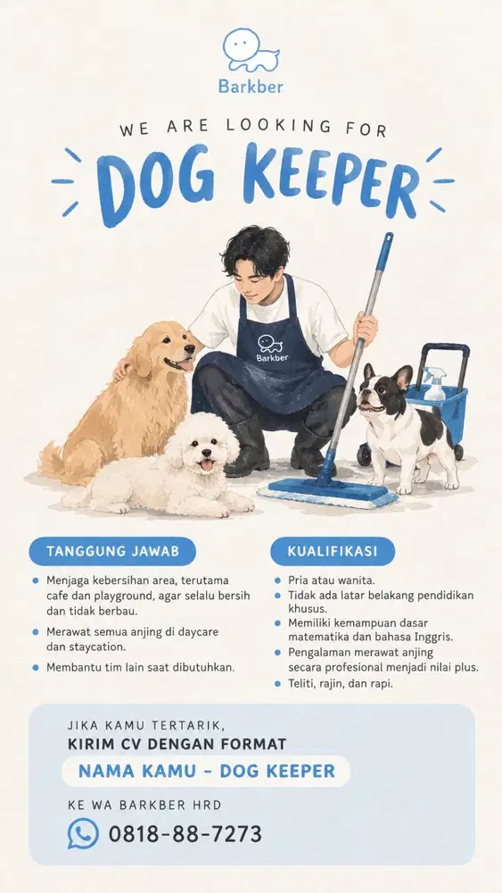 LOKER Dog Keeper dan Dog Stylist di Jakarta Barat