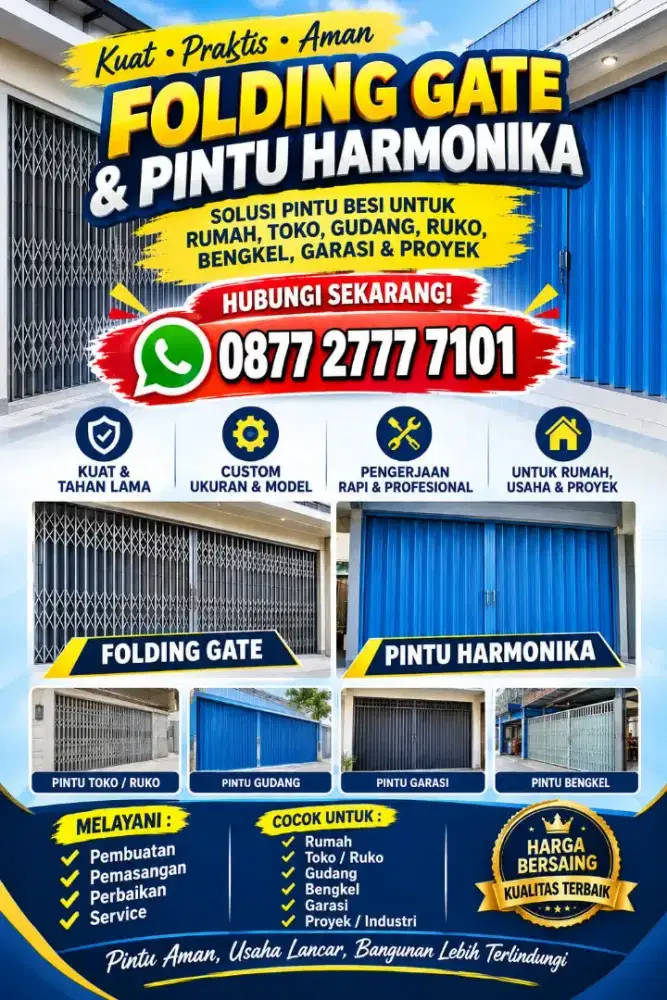 Folding gate / Pintu Harmonika / Pintu Garasi Rumah , Toko , Warung