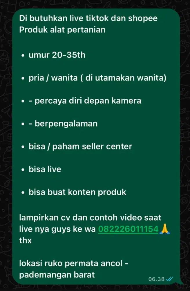 Loker live tiktok & shopee berpengalaman