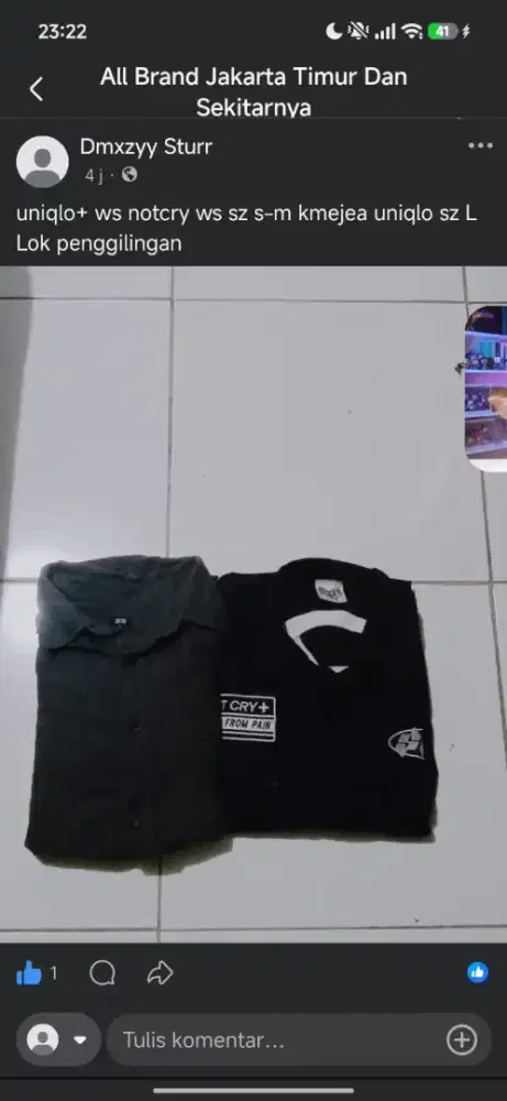 JUAL KEMEJA UNQLO ORIGINAL SZ L WORKSHIT NOT CRY SZ S