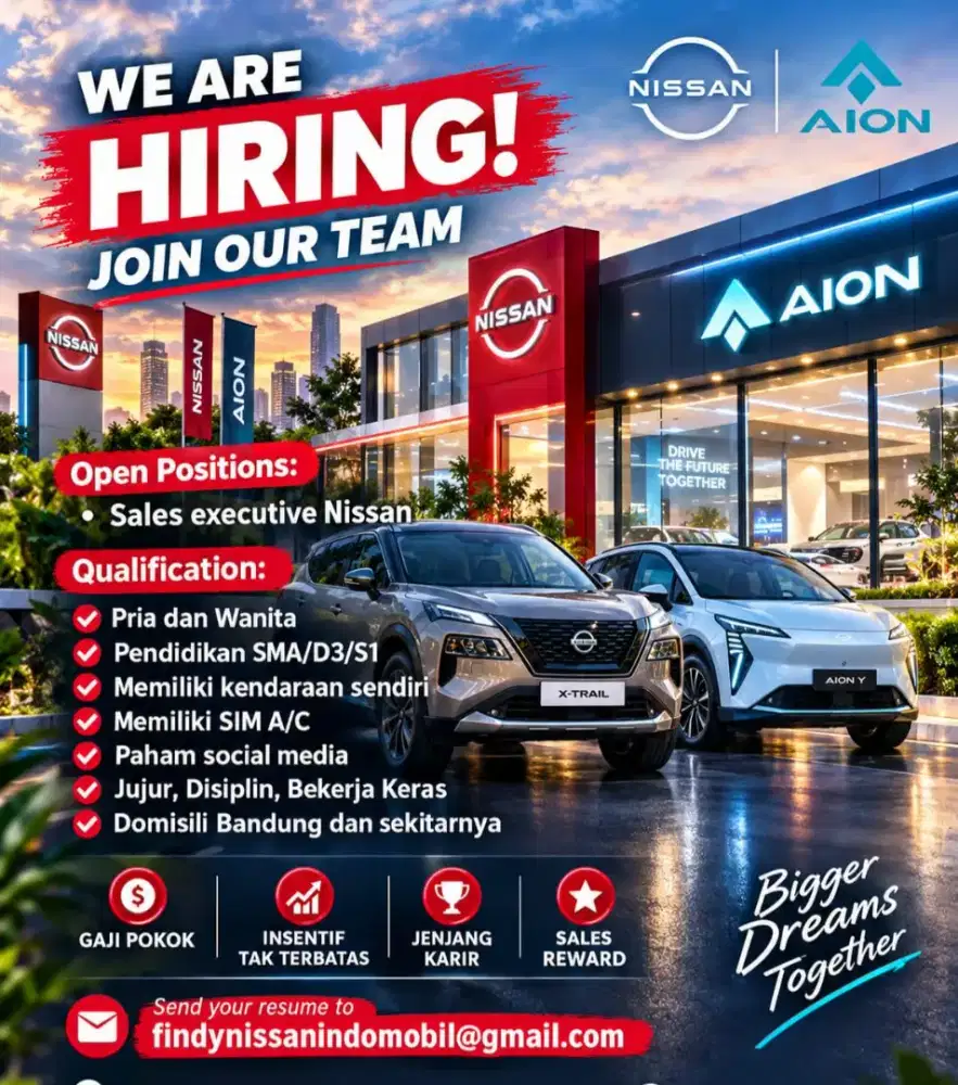 Dibutuhkan Sales Mobil Nissan & Aion