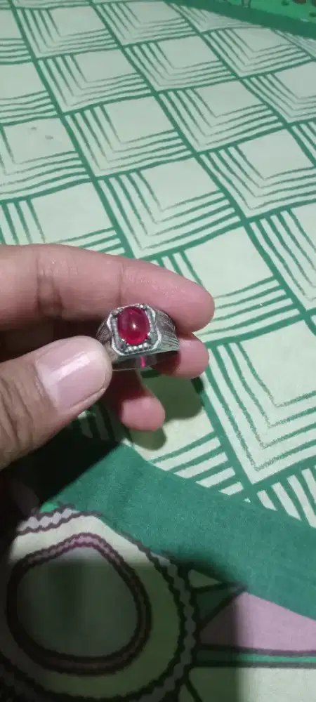 batu cincin merah siam asli batu kecil ring 8 iketan titanium