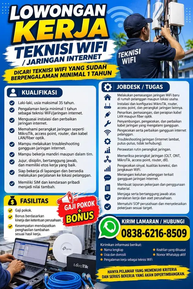 DICARI TEKNISI WIFI